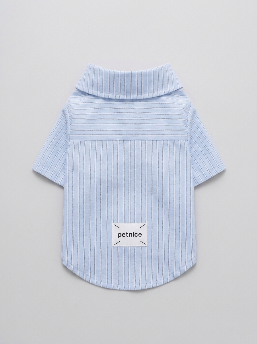 Sky Blue Pinstripe Shirt with Teddy Bear Collar Pin - Back