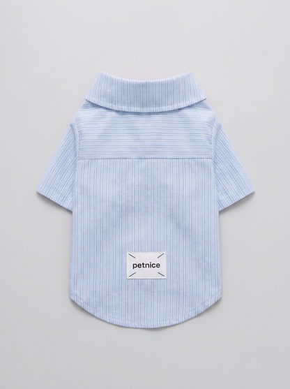 Sky Blue Pinstripe Shirt with Teddy Bear Collar Pin - Back