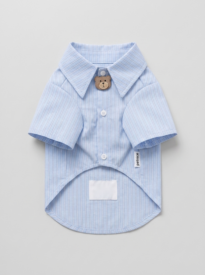 Sky Blue Pinstripe Shirt with Teddy Bear Collar Pin - Details 1
