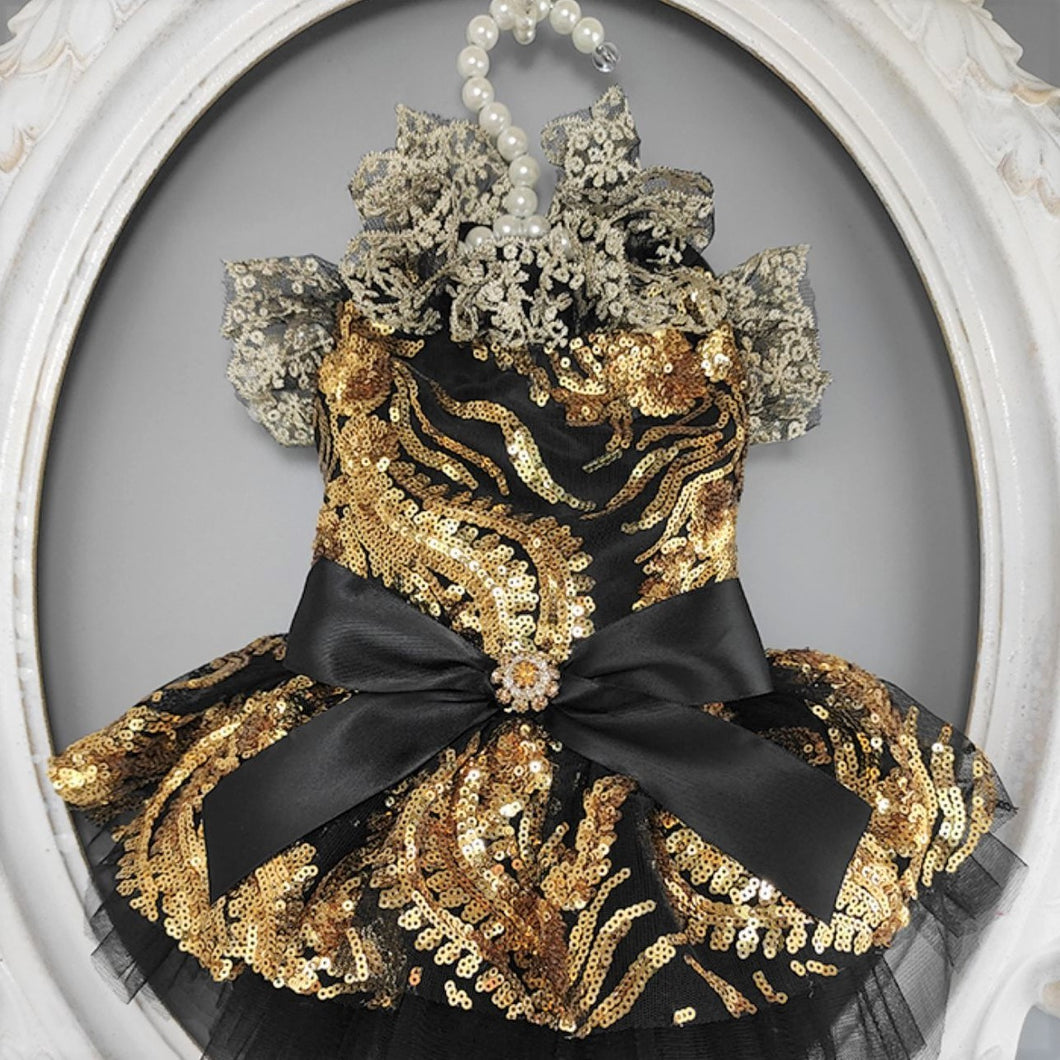 MC PET Bella Black Dress with Golden Sequins